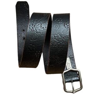 Fossil Women's Brown Genuine Leather Floral Embossed Belt With Silver Buckle